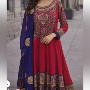 Red, Blue and Gold Arnakali Suit, 3 pieces